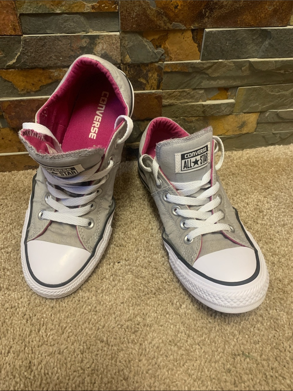 Converse 7 Gray and Pink Low-Top Sneakers